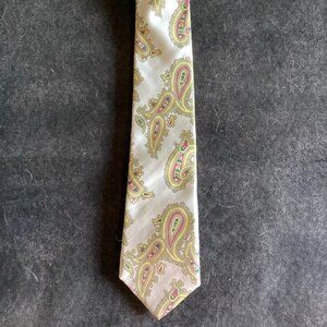 Vintage Gentry Mens Neck Tie White Gold Paisley